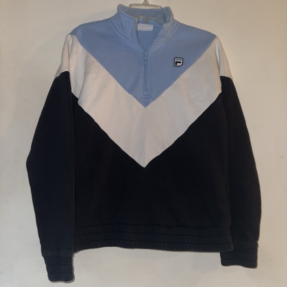 Fila Quarter Zip Sweatshirt‎ Womens Medium Blue White Black Chevron Colorblock